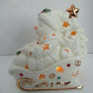 🎁Elegant Christmas Snowman On Sleigh Tealight Candle Holder